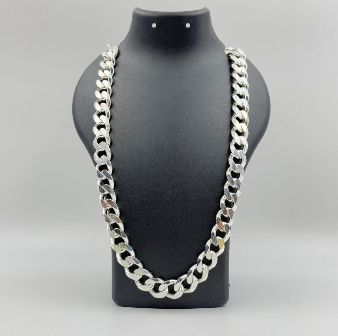 los angels 925 PURE SILVER Men's Cuban Chain Necklace 14K White Gold Finish