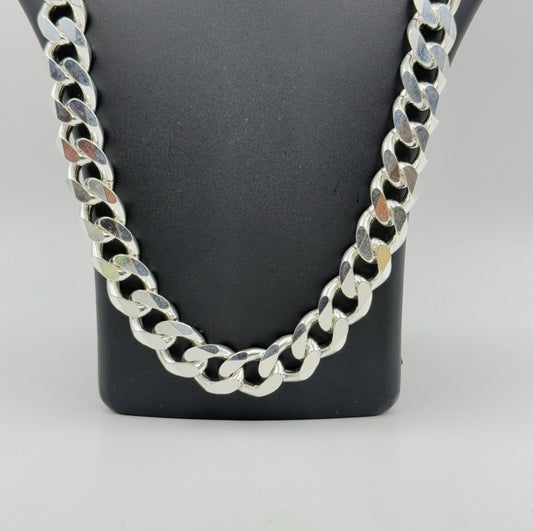 los angels 925 PURE SILVER Men's Cuban Chain Necklace 14K White Gold Finish