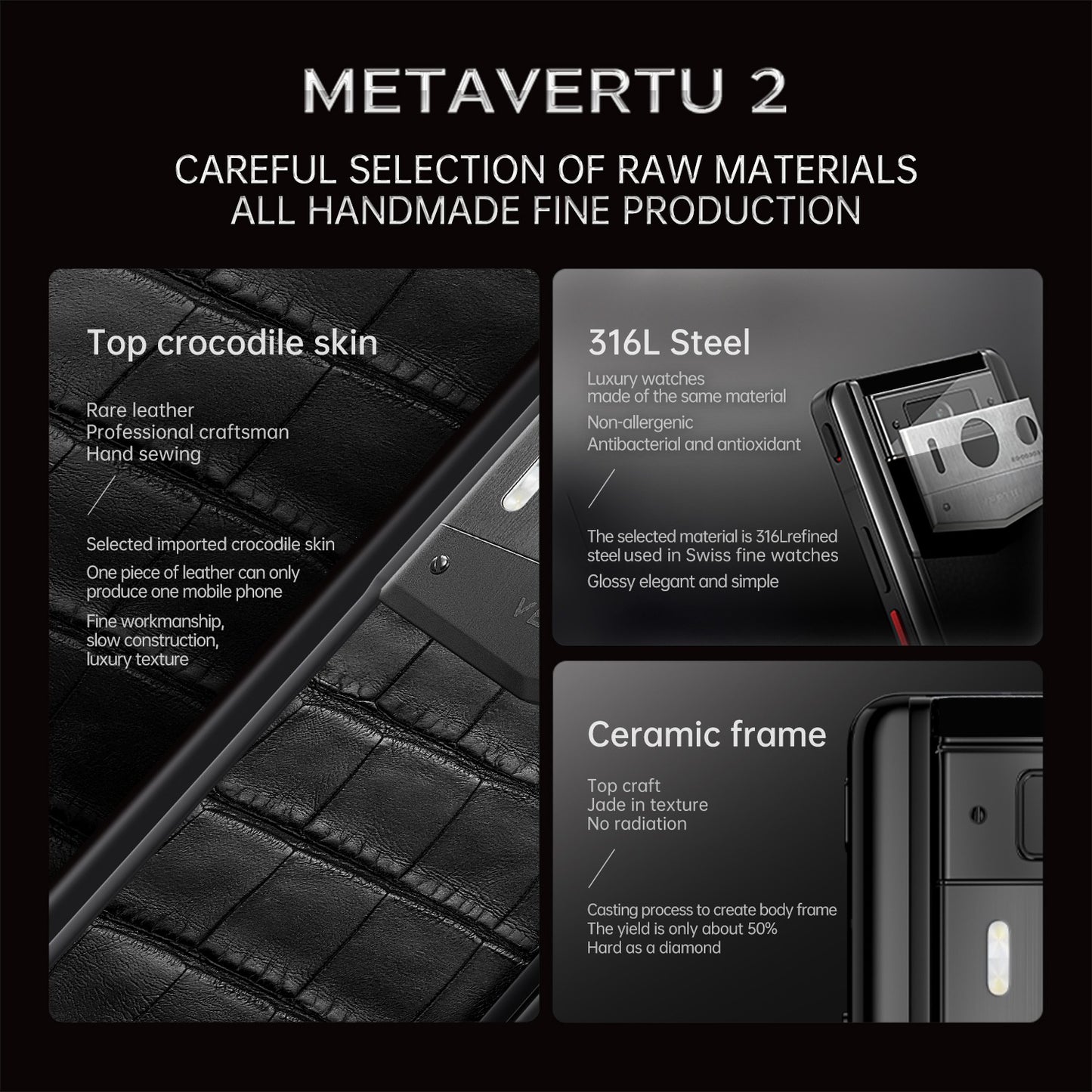 METAVERTU 2 MAX SCREEN ALLIGATOR SKIN WEB3 AI PHONE – BLACK