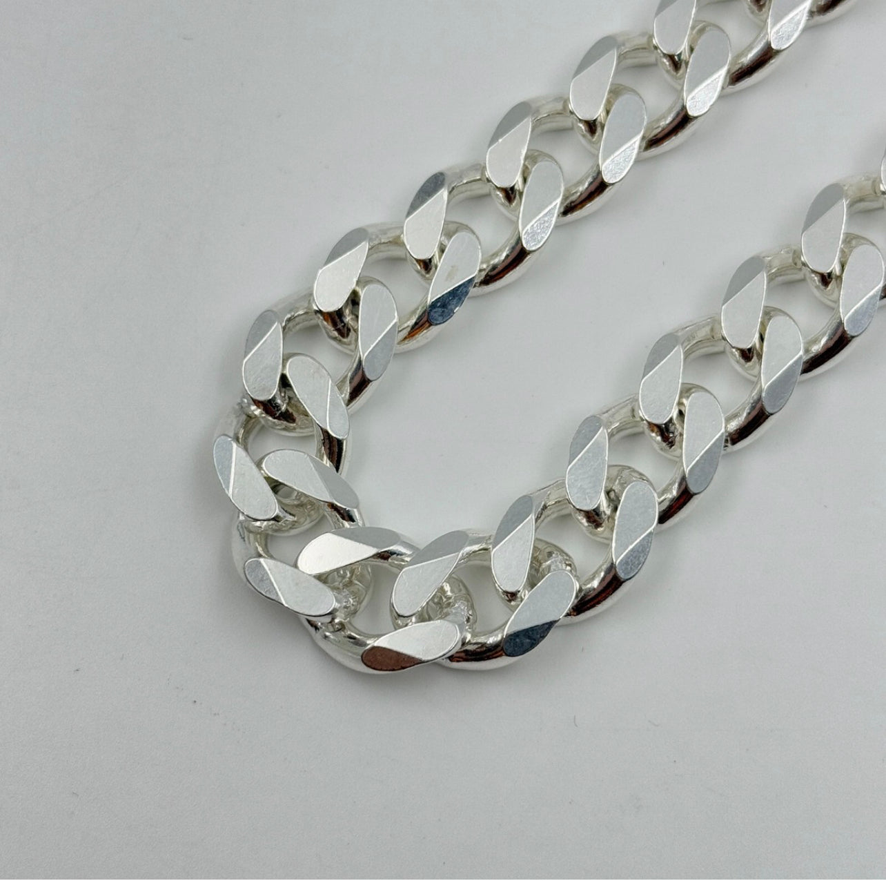 los angels 925 PURE SILVER Men's Cuban Chain Necklace 14K White Gold Finish