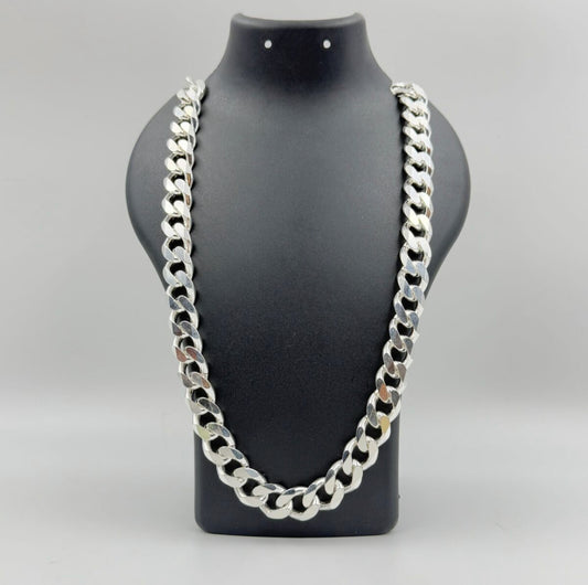 los angels 925 PURE SILVER Men's Cuban Chain Necklace 14K White Gold Finish