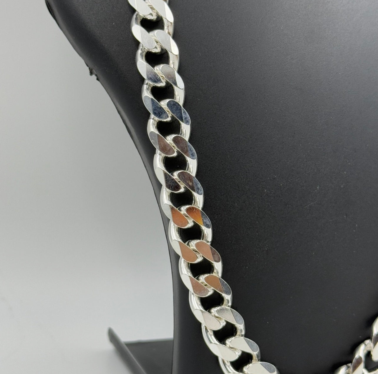 los angels 925 PURE SILVER Men's Cuban Chain Necklace 14K White Gold Finish