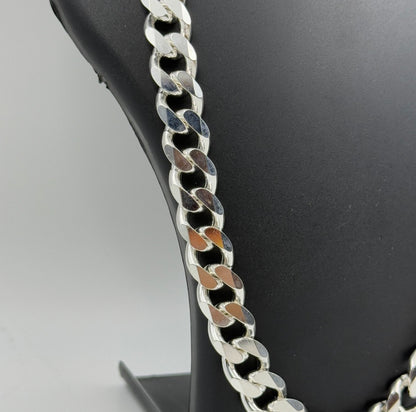 los angels 925 PURE SILVER Men's Cuban Chain Necklace 14K White Gold Finish